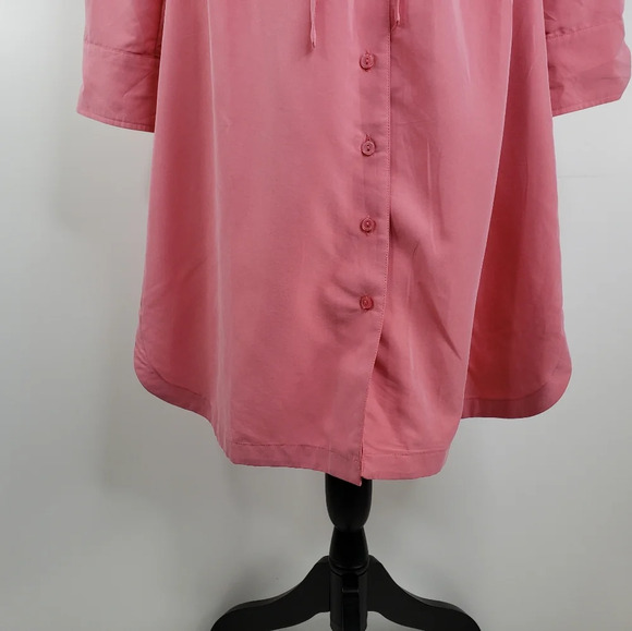 Soft Surroundings Peach/Coral Front Button Up Shirt Dress Roll Tab Sleeves Sz M. - Picture 7 of 14